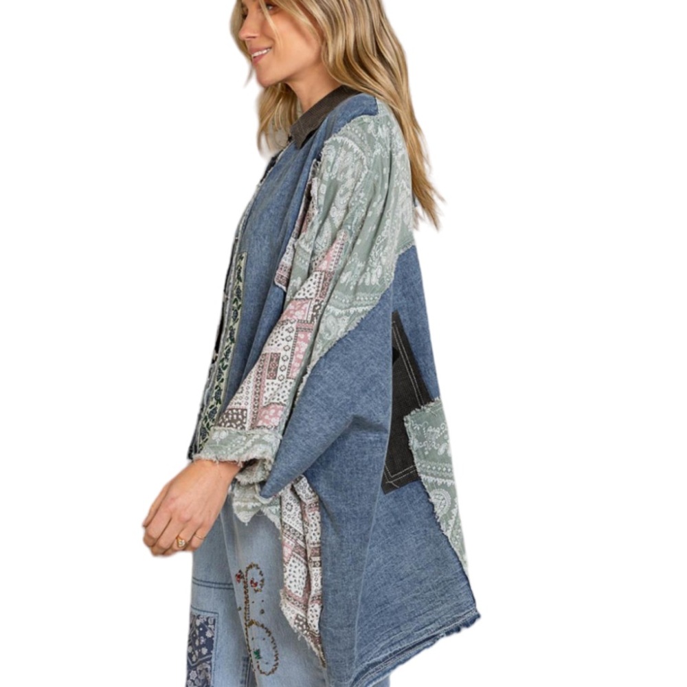 Women’s Black Denim Multi Patchwork Oversized Top… - image 3